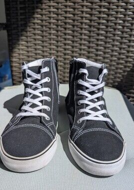Tommy Bahama High Top Sneakers Youth 4 Black Canvas Side Zip EUC